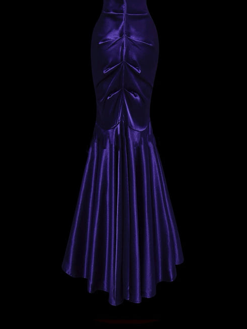 Gothic Purple One Shoulder Evening Gown - Satin Evening Dress - Mermaid Style Formal Gown Plus Size